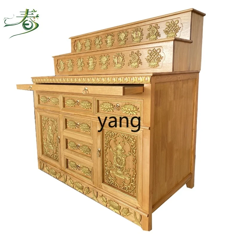 Yjq Solid Wood Buddha Niche Altar Household Modern Simple Economical Three-Layer Buddha Shrine Tantra Old Elm