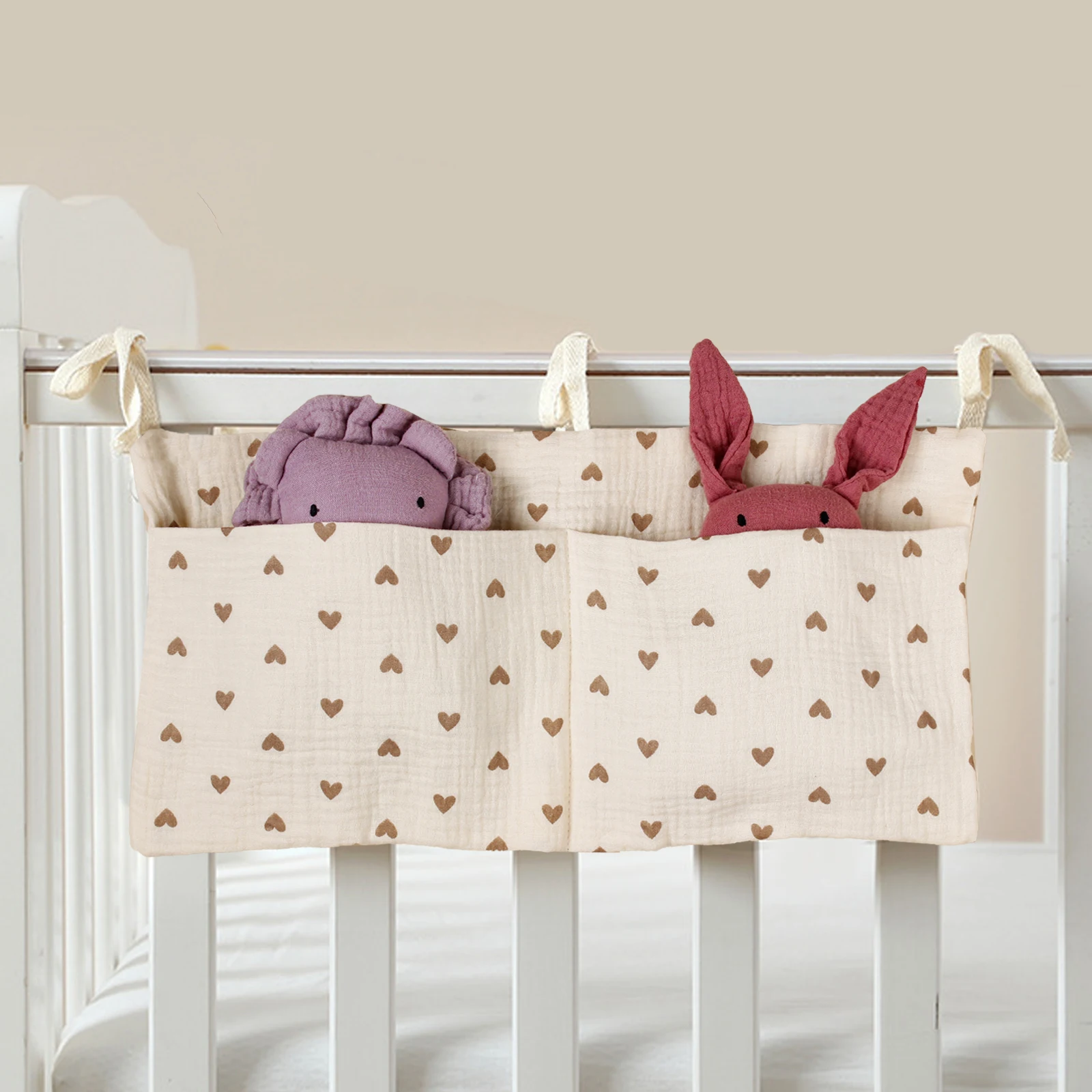 Baby Crib Storage Bag Cotton Muslin Stroller Hanging Mulitifunction Toddler Diaper Nursery Bed Storage Organizer