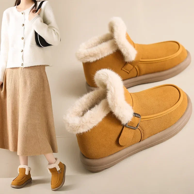 35-42 أحذية الثلوج الكبيرة المرأة 2025 شتاء جديد فو الجلد المدبوغ سميكة زائد حذاء من الجلد النساء في الهواء الطلق عدم الانزلاق أحذية قطنية مقاومة للماء #4