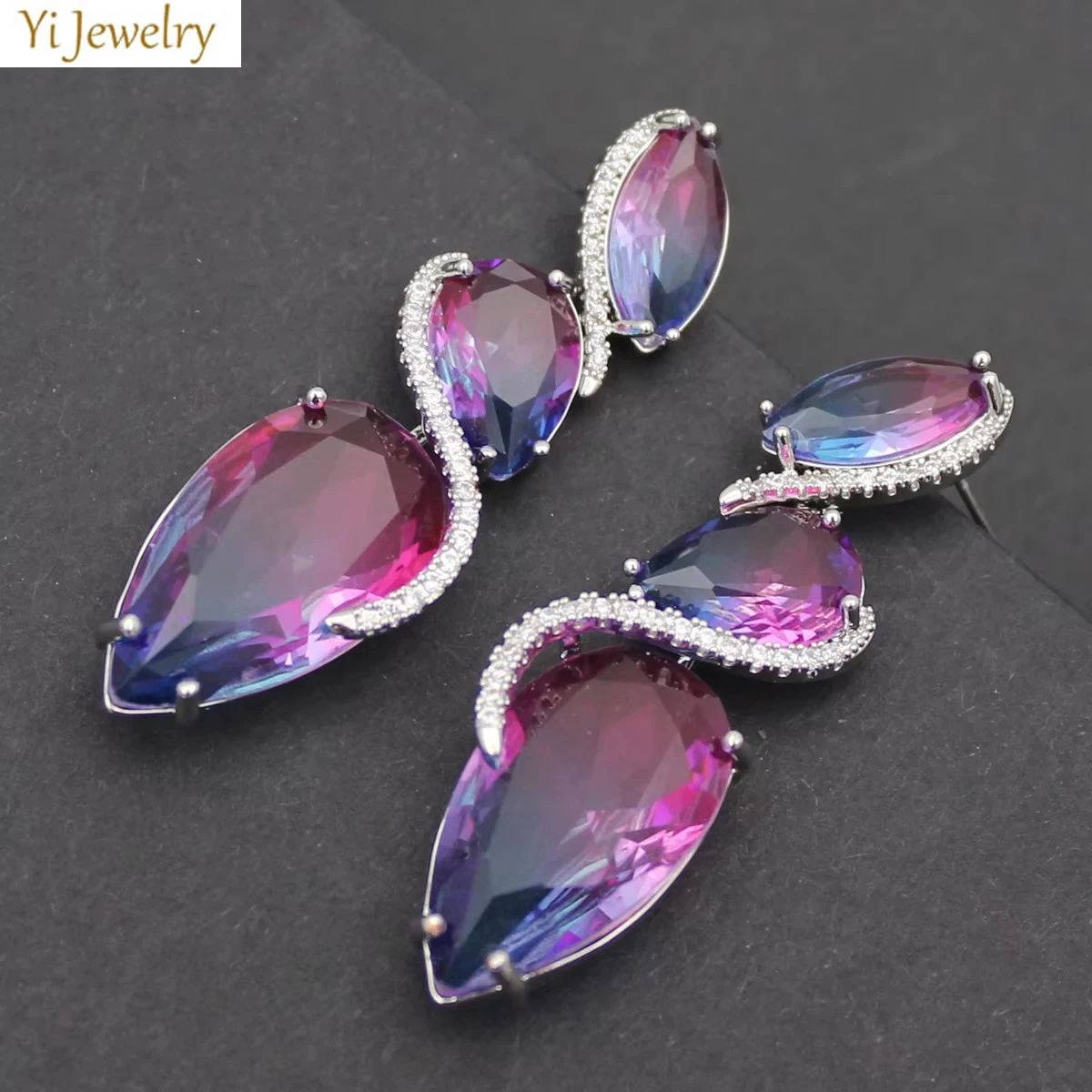 Designer Earrings for Women Luxury Jewelry Evening Party Purple Orange Gradient Ramp Water Drop Dangle Earrings Gift Female