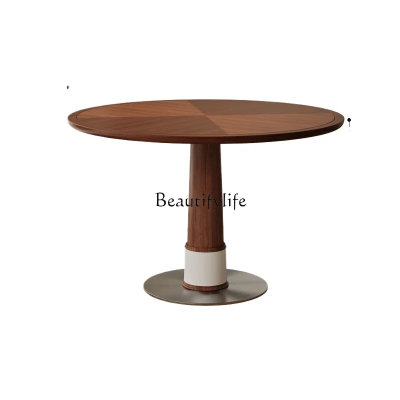 yj57 Solid wood round dining table Nordic wabi style household small apartment round dining table cream style log simple