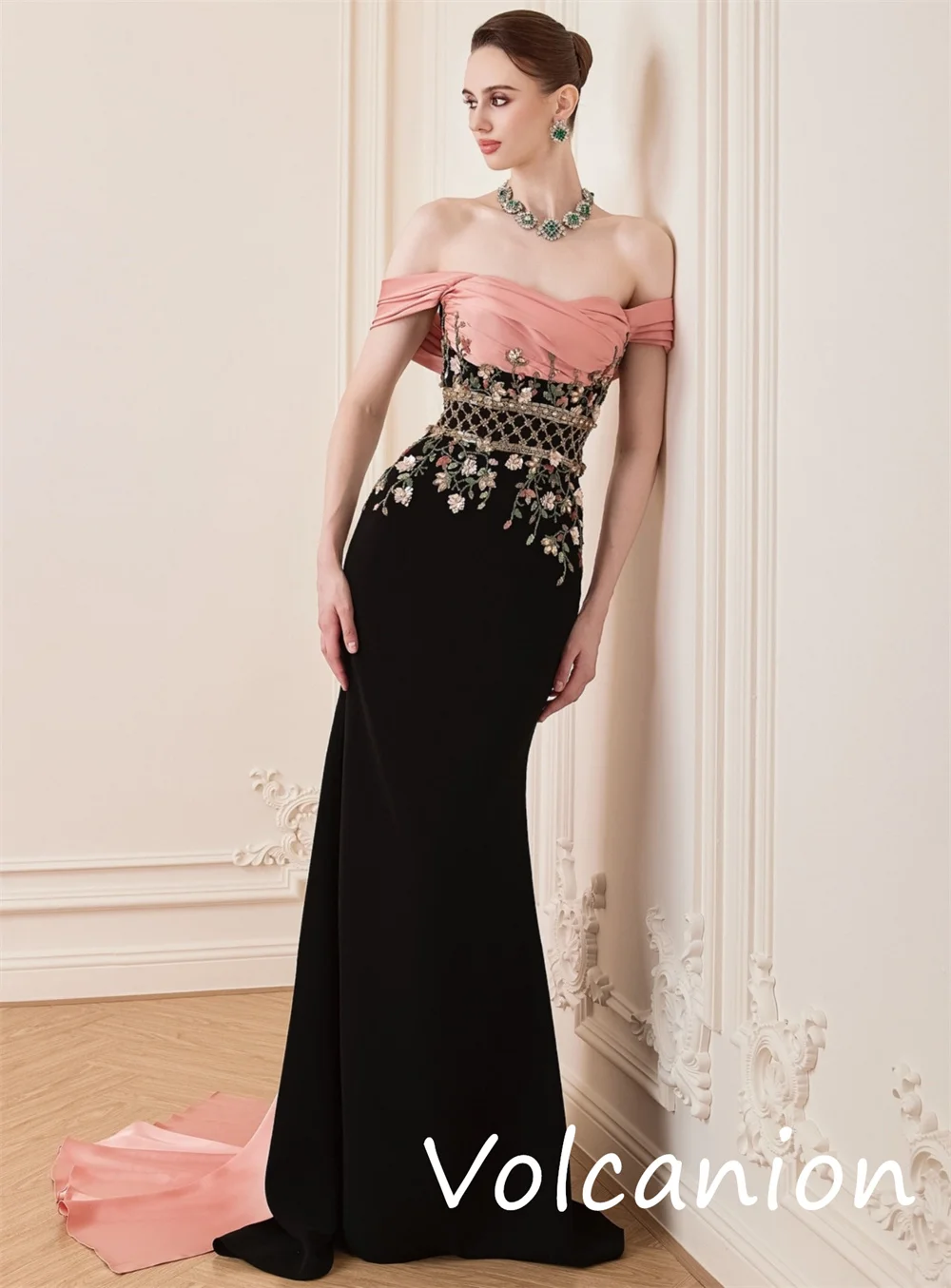 Customized Pastrol Unisex Jersey Sequined Flower Trumpet Off-the-shoulder Long Dresses Bespoke Occasion Sparkle