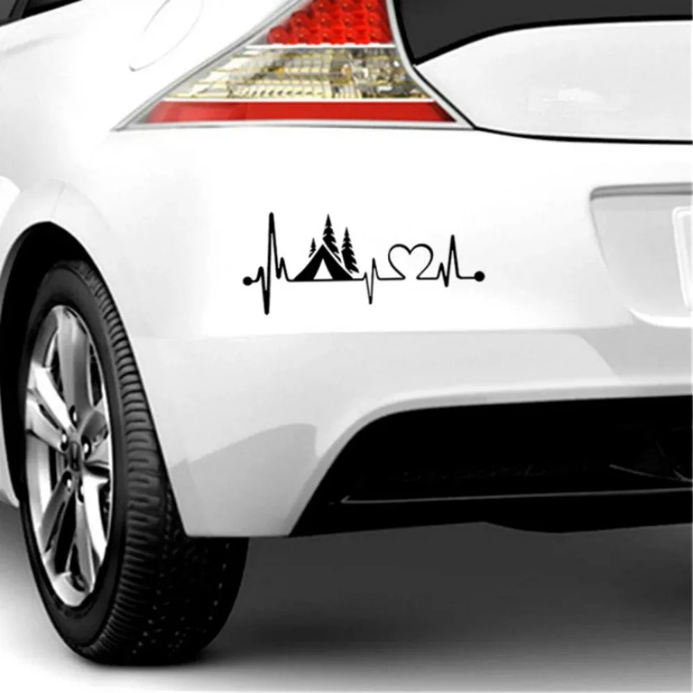 1pc Camping Tent Pine Tree Heartbeat Waterproof Sticker, Decal for Car Motorcycle SUV Truck Window Decor