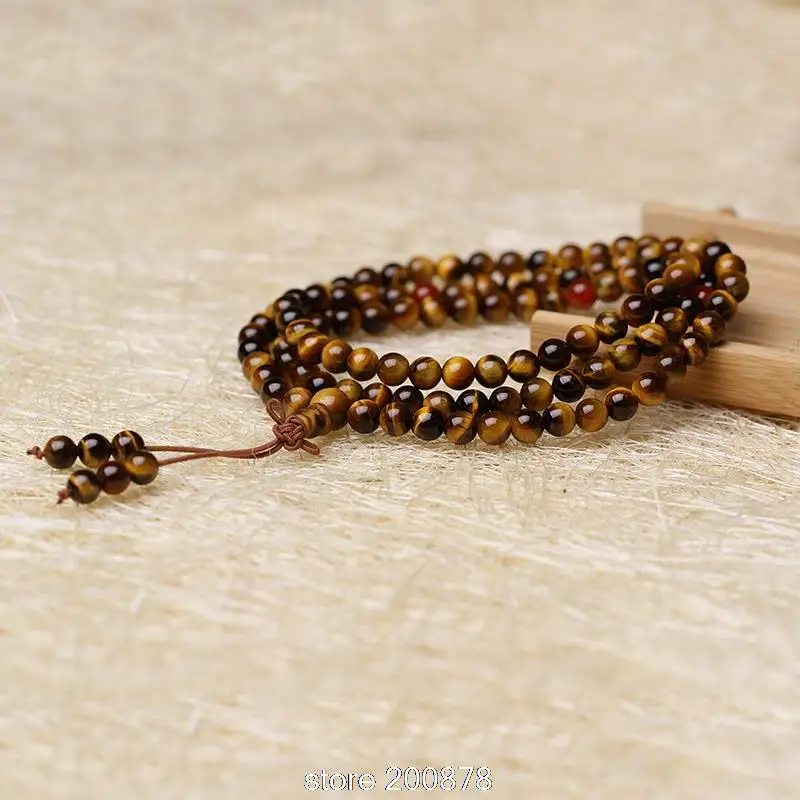 Natural Golden Tiger Eye 6mm Fashion Girls Bracelets Buddhiam 108 Mditation Mala Necklce Natural Stone Beaded Bracelet BRO597