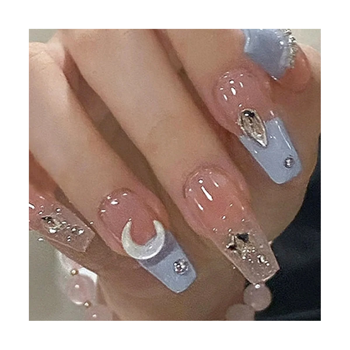 Sea Salt Macaron Color Clear Diamond Model Star Moon Color Blocking Wearable Nail Art Finished Nails Nail Pieces