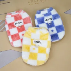 Pet Plush Checkered Hoodie Dog High Neck Two Leg Velvet Pet Dog Clothing Autumn Winter Three Color Two Leg Coat Puppy Clothes