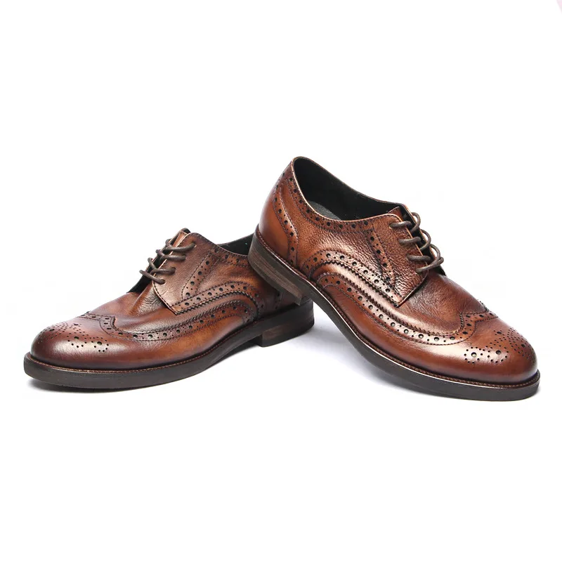 Brock leather men\'s shoes Carved Retro Oxford Shoes Handmade Men Genuine Leather Business Casual Brogue Shoes Size 38-44