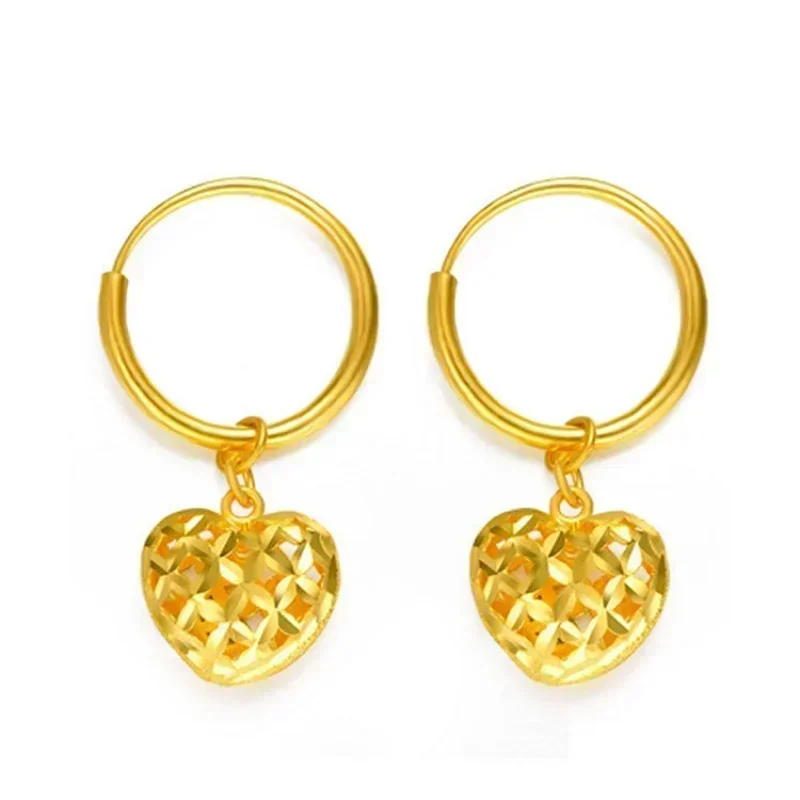 Real gold 999 earrings inlaid with earrings solid 24K to attract wealth AU750 women&s jewelry gift accessories solid gold stud e