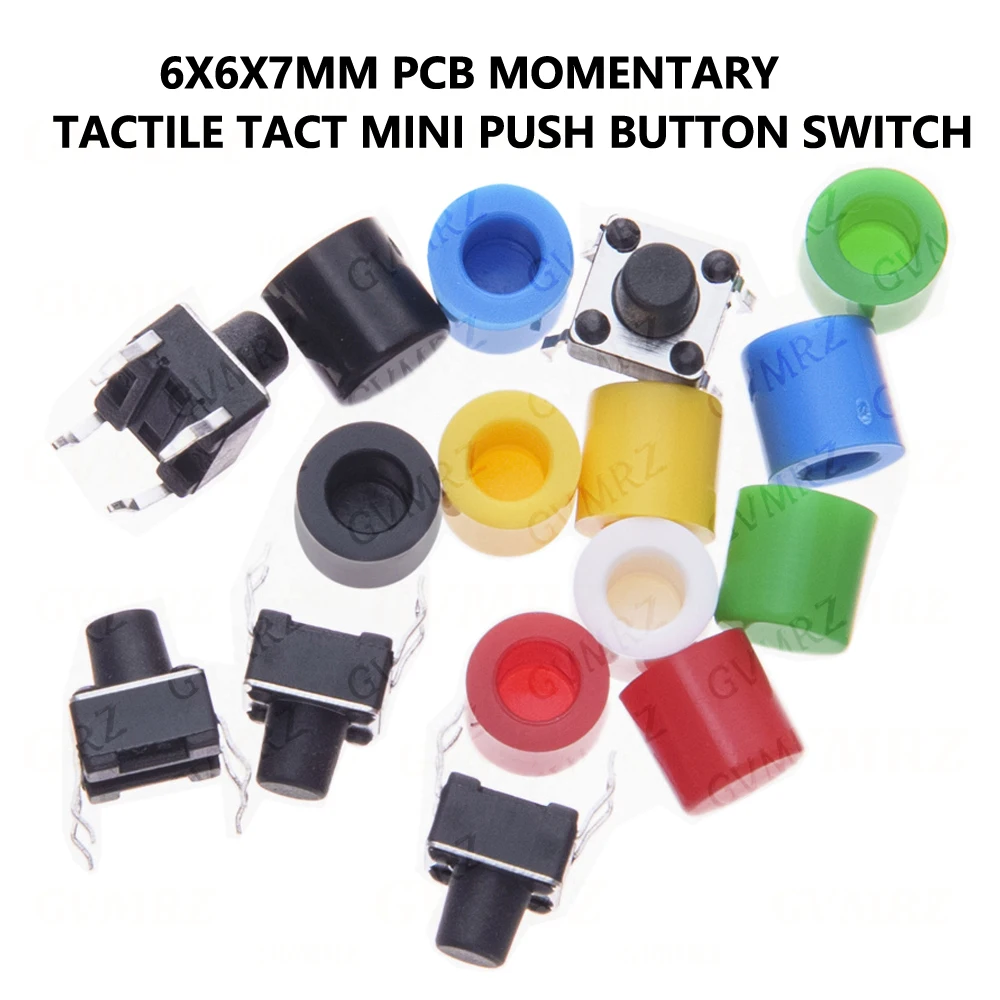 50 Pairs 4PIN With Round Cap 6*6*7mm 100PCS 6x6x7mm PCB Momentary Tactile Tact Mini Push Button Switch Module DIP