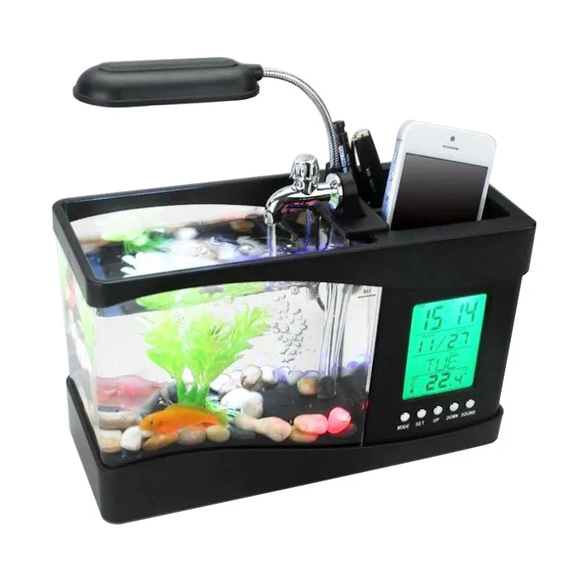 NUOVA lampada da tavolo USB mini ciotola per pesci rossi piccola acquario ecologico multifunzionale decorazione per ufficio acquario orologio luce notturna