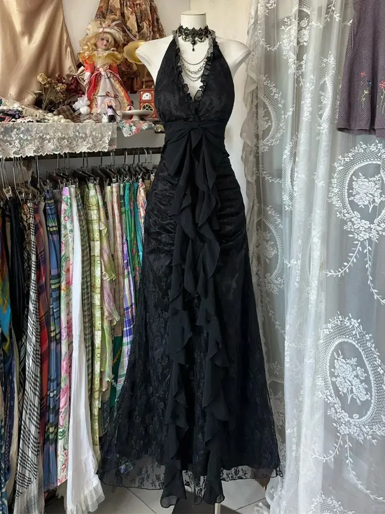 เดรสวินเทจ Y2K แบบผูกคอ ไร้แขน - Y2K Backless Halter Mini Dress บทวิจารณ์และราคา