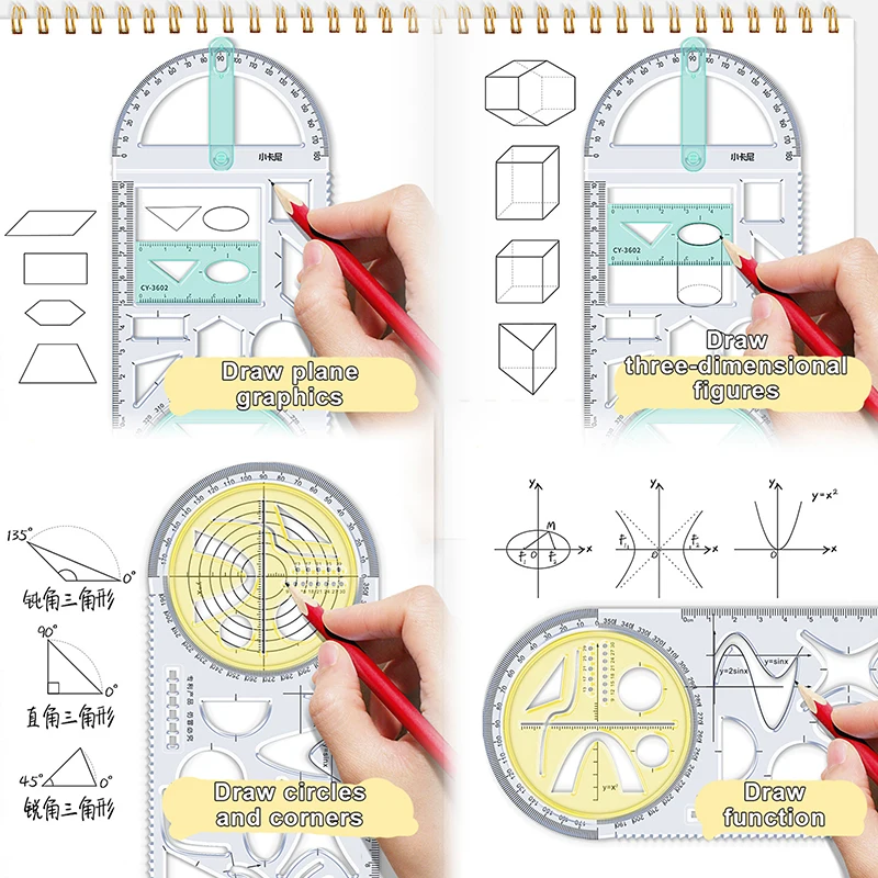 

For School Multifunctional Primary School Activity Drawing Geometric Ruler Triangle Ruler Compass Protractor Set Measuring Tool