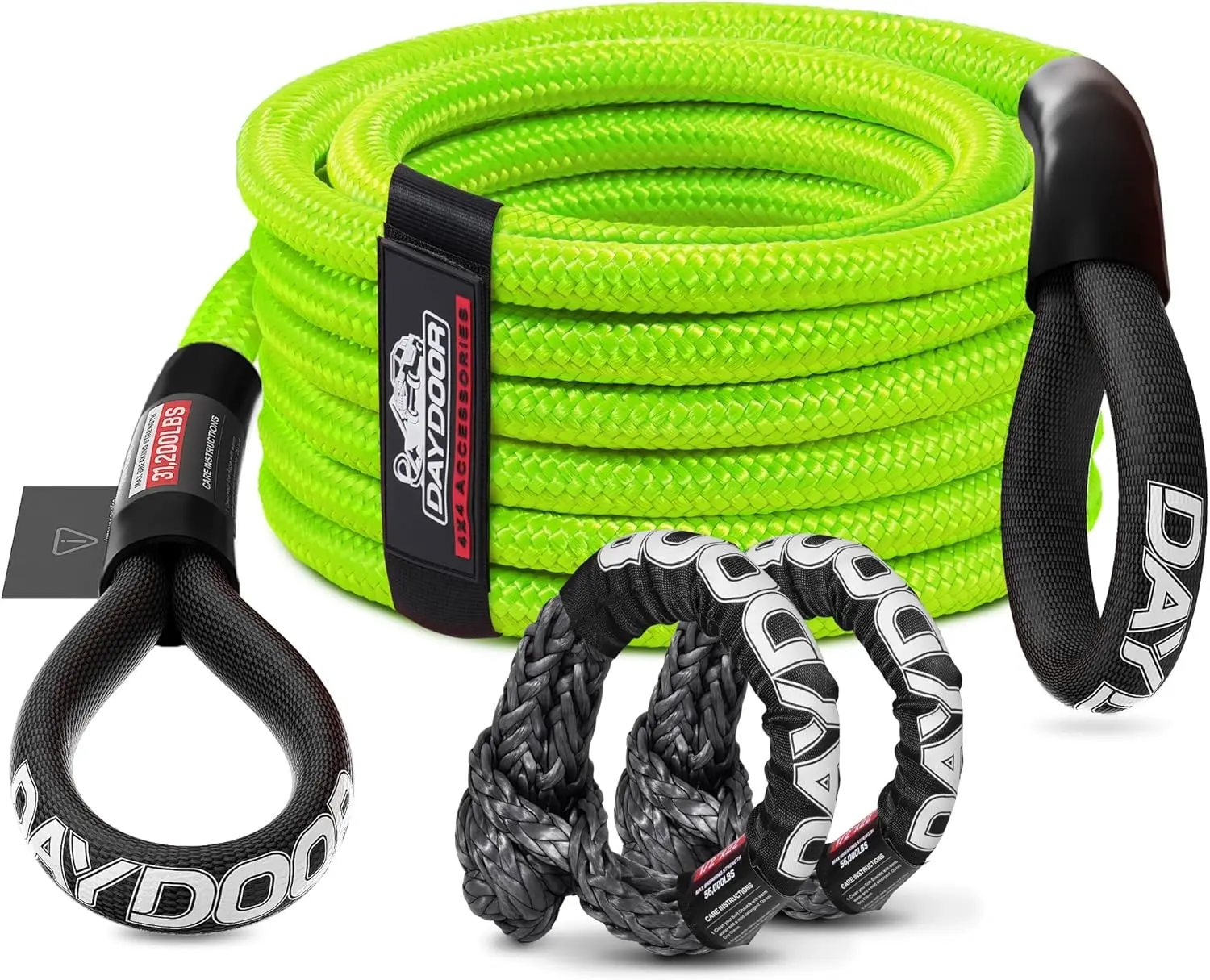 

Recovery Tow Rope Kit with 2 Soft Shackles, 7/16" x 30 ft 31,200 Lbs UHMWPE Towing Strap for ATV UTV SUV Cars
