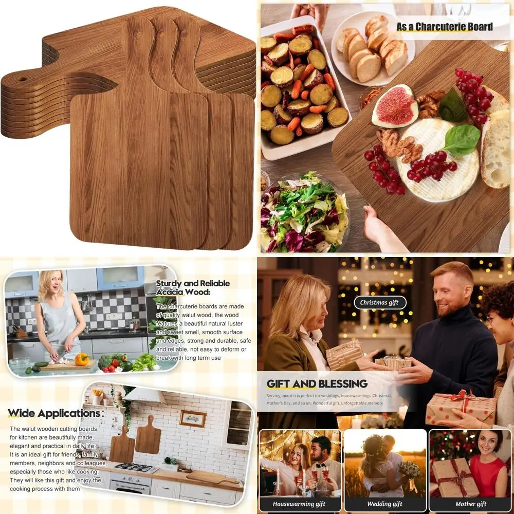 

Set of 12 Acacia Wood Cutting Boards with Handles, 16x10 Inches, Ideal for Laser Engraving, Wedding and Housewarming Gifts
