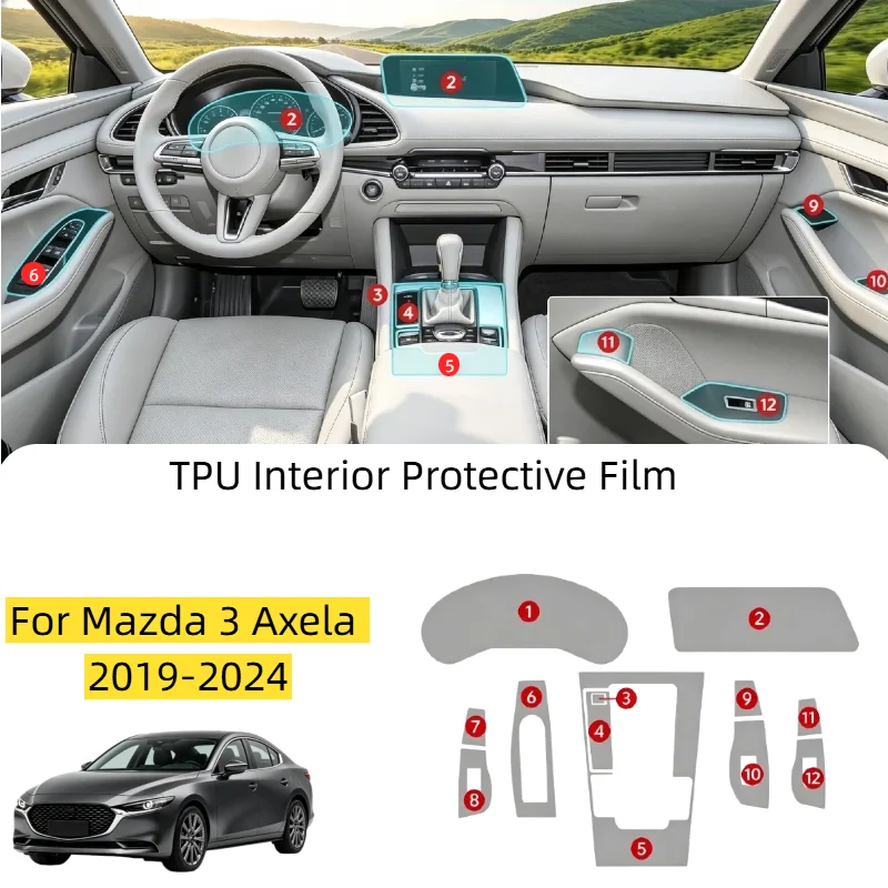 For Mazda 3 Axela 2019-2026 Interior Film Transparent TPU Gear Panel GPS Center Console Protective Film Anti-Scratch Sticker