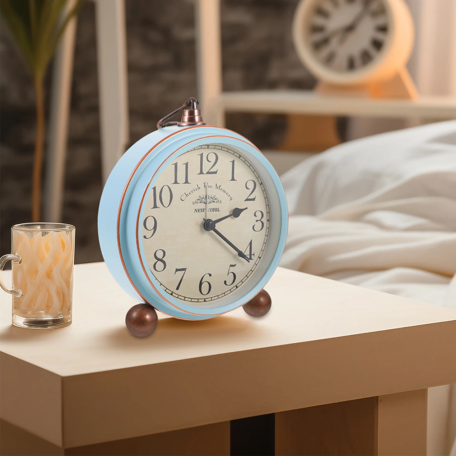 

1pc Retro Desk Alarm Clock Creative Vintage Metal Table Clock For Home Decor Silent Room Office Bedroom Blue Number
