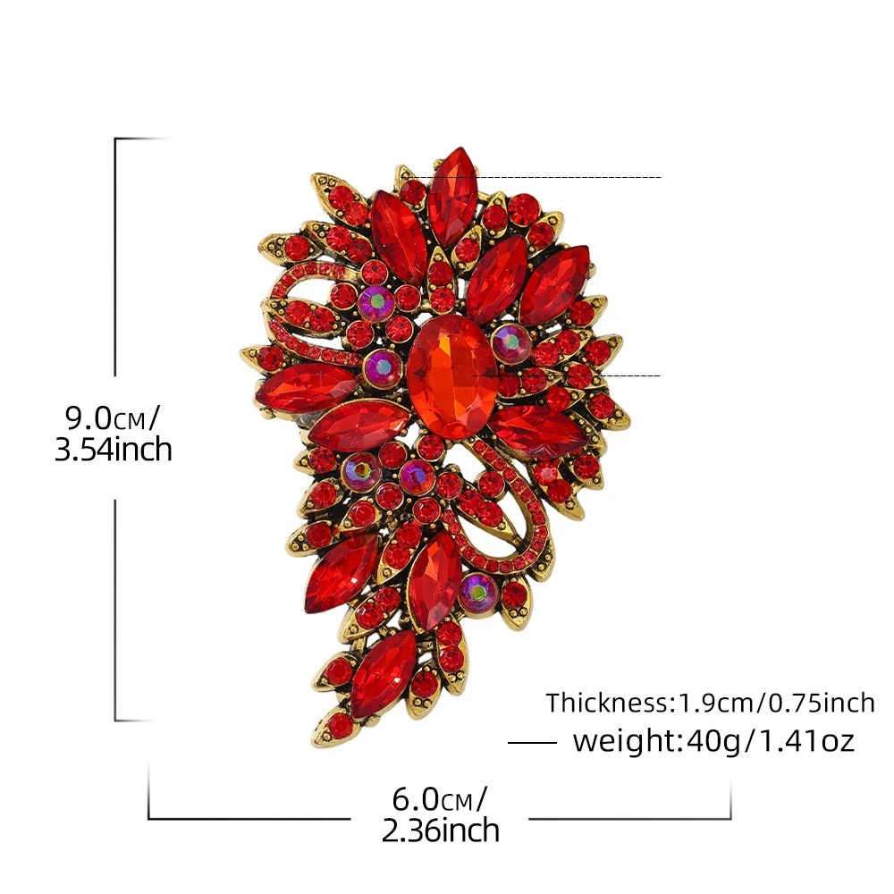 Multicolor Leaf Shape Brooch Large Shiny Gem Enamel Lapel Pin Vintage Women Badge Wedding Party Dress Decor Jewelry Accessory