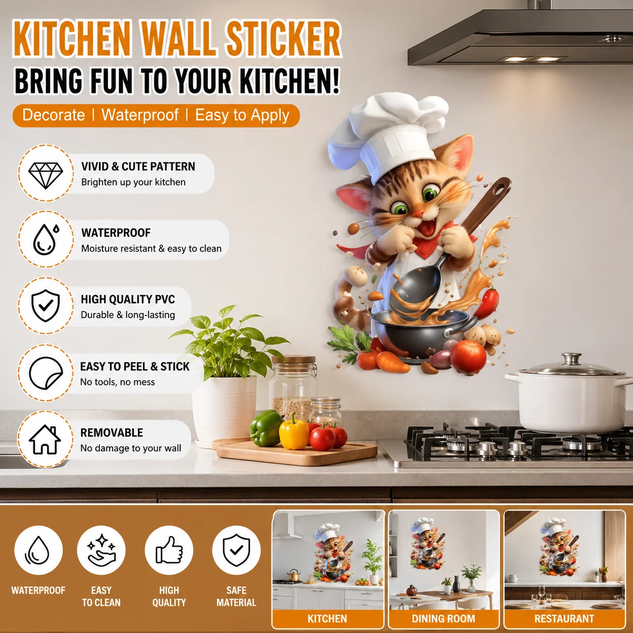 3D Cartoon Chef Mouse Wall Sticker Self Adhesive Waterproof PVC Kitchen Wall Decal Home Kitchen Decor