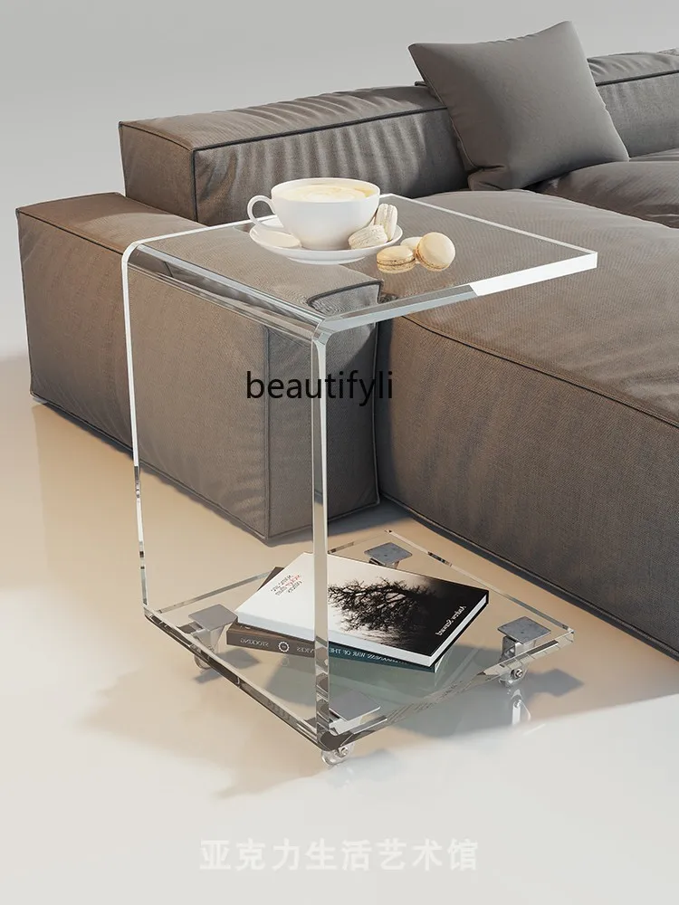 Fanshi Acrylic Nordic Modern Minimalistic Multi-Functional Removable Transparent Coffee Table Cart Sofa Side Table furniture