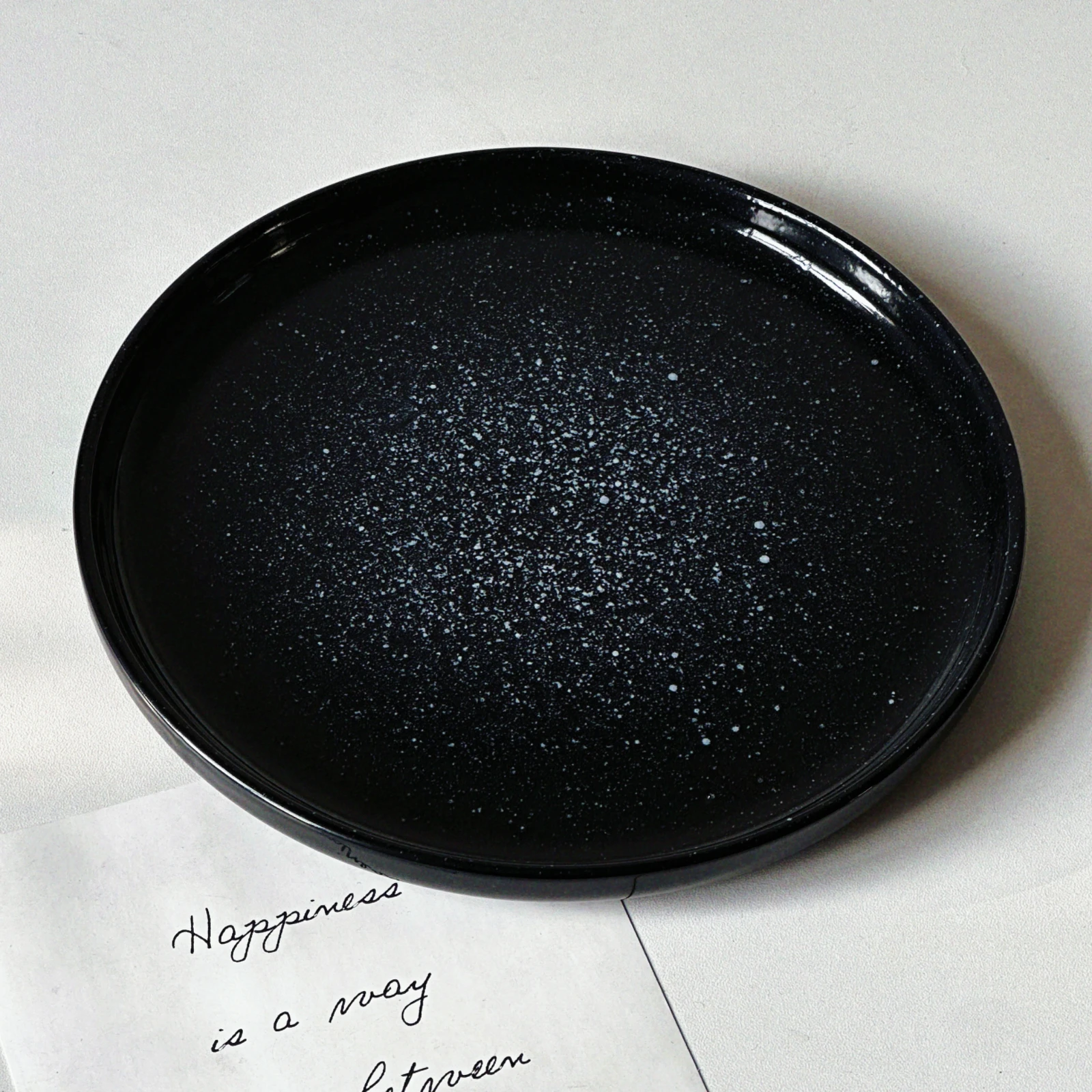 Ins Style Ceramic Print Dining Plate Black Household Versatile Round Steak Tablewares Simple Patchwork Serving Plates
