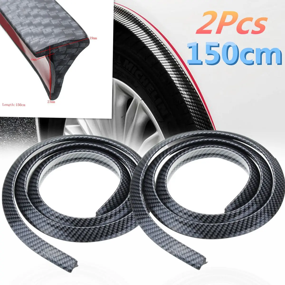 2PCS 150Cm Car Splash Guard Fender Flare Extension Wheel Eyebrow Moulding Trim Wheel Arch Strip Extenders Scratch-proof