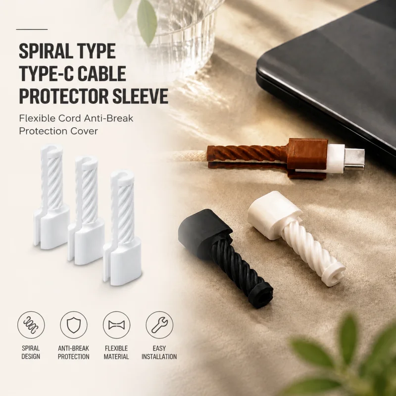 Spiral Type Type-C Cable Protector Sleeve, Flexible Cord Anti-Break Protection Cover