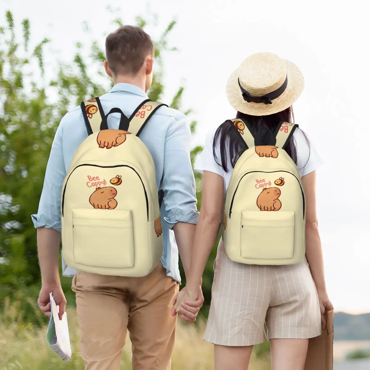 Mochila Bee Cappy Capybara Pun Be Happy para niños y niñas, mochilas escolares para estudiantes, mochila para preescolar, bolsa primaria con bolsillo