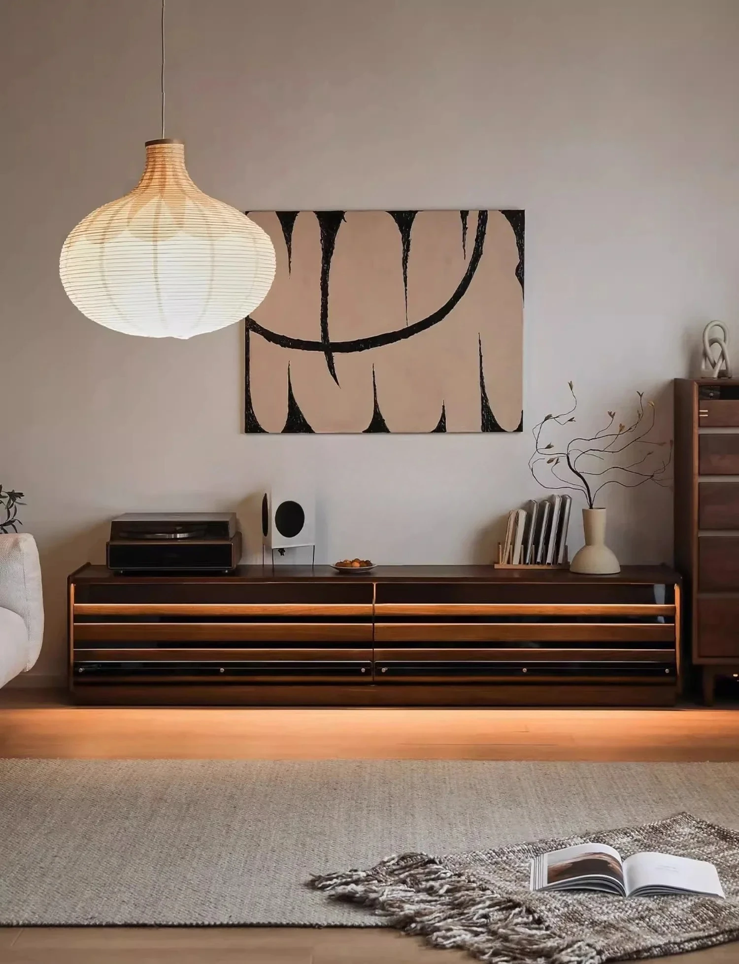 

Black walnut floor-to-ceiling TV cabinet Small apartment living room Home floor cabinet Nordic TV cabinet Solid wood07