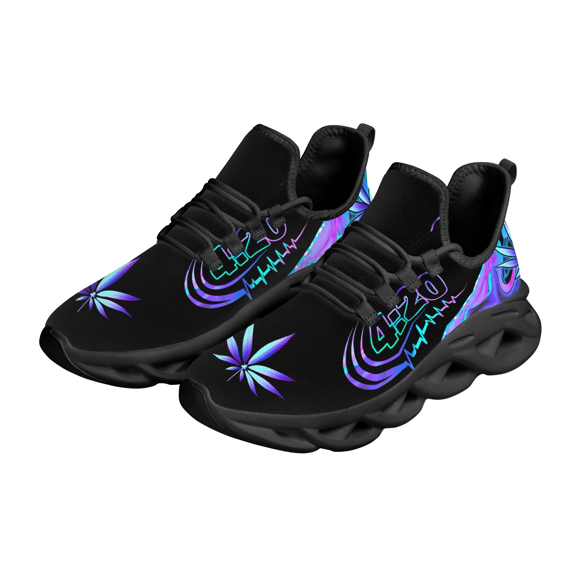 INSTANTARTS 420 Blue Trippy Weed Pattern Ladies Flat Shoes Comfortable Lace up Platform Sneakers Lightweight Women Footwear