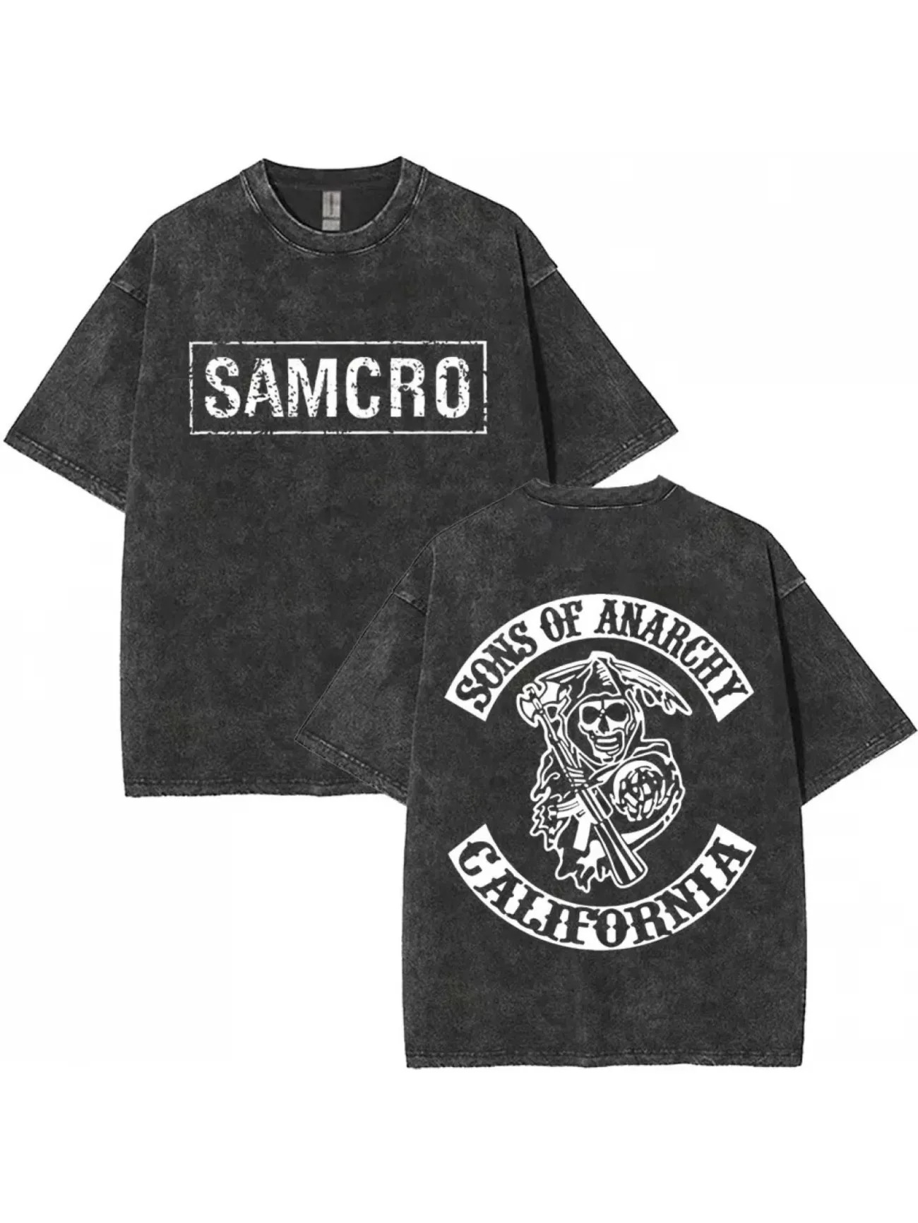 Limited Son Samcro Vintage Wash T-Shirt Men'S Women'S Skeleton Hip Hop Rock Casual T-Shirt Short Sleeve Streetwear Oversize Tops