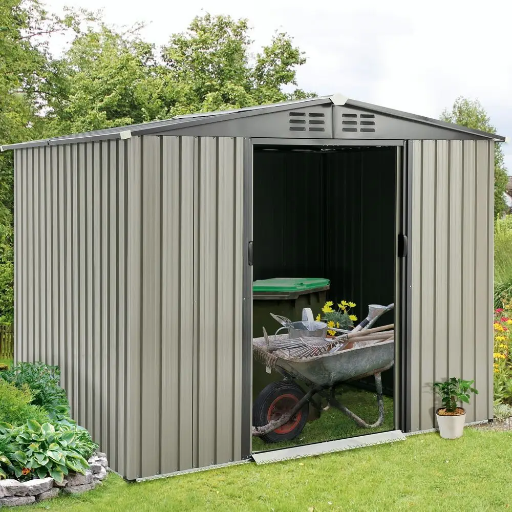 

8×6 Outdoor Metal Storage Shed w/ Sliding Door Tool shed for Garden 3 Size