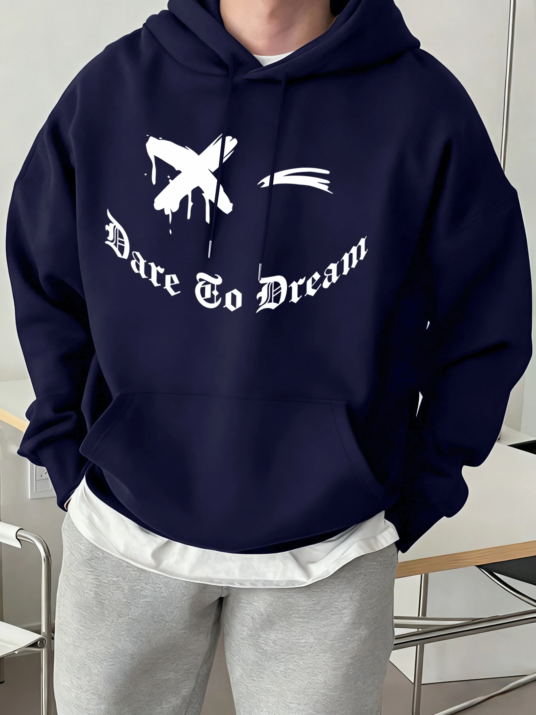 We Will Dare To Dream Print Hoodie Männer Weiche Hip Hop Lose Langarm Vintage Crewneck Mode Top Unisex Farbe Fleece Kleidung