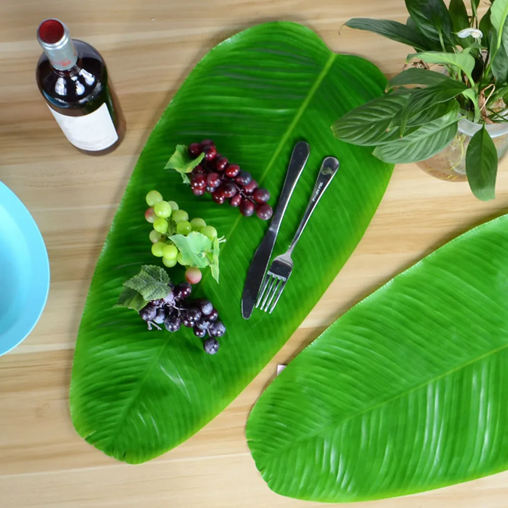 5Pcs Leaf Placemats Faux Tropical Table Mat Set for Hawaii Party Luau Decor Kitchen Living Room Table Styling