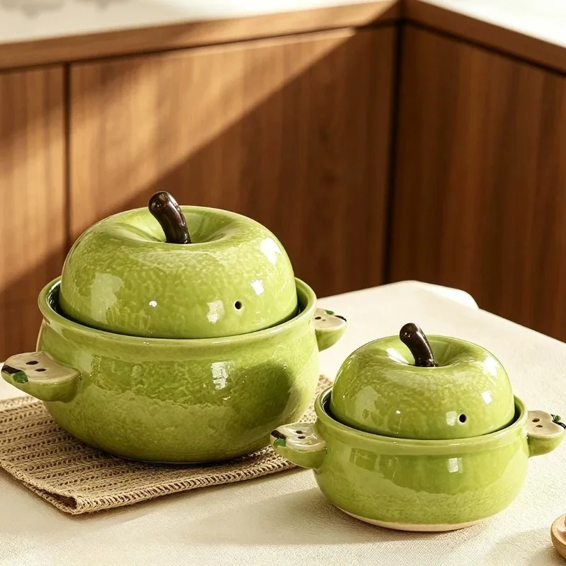 Apple Clay Pot—Stewing Pot Designed for Home Gas Stoves—Single-Serving Clay Pot Rice Cooker