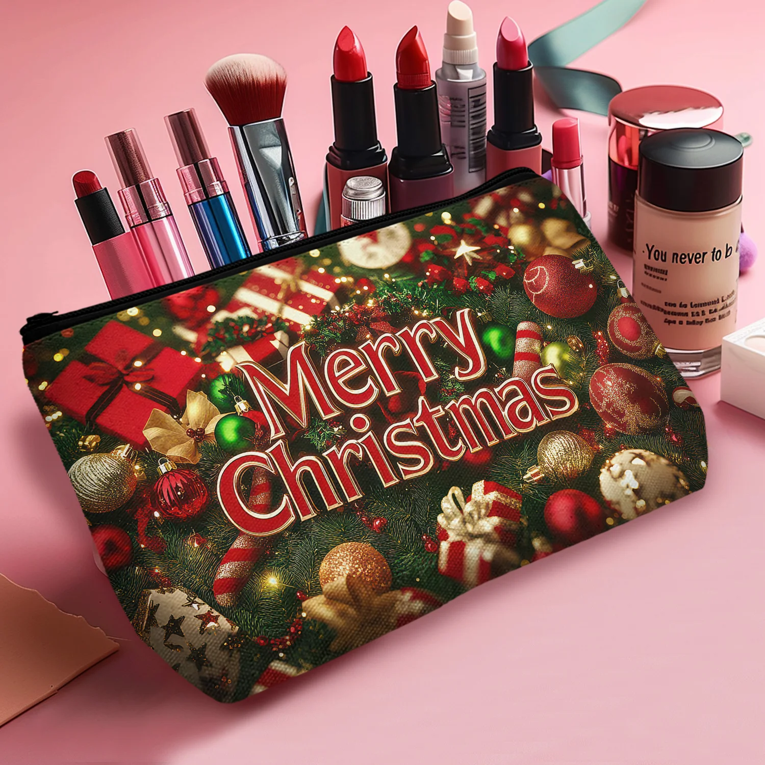 1Pc Merry Christmas Words In Various Christmas Decorations Cosmetic Bag Christmas Gift For Best Friends And Classmates