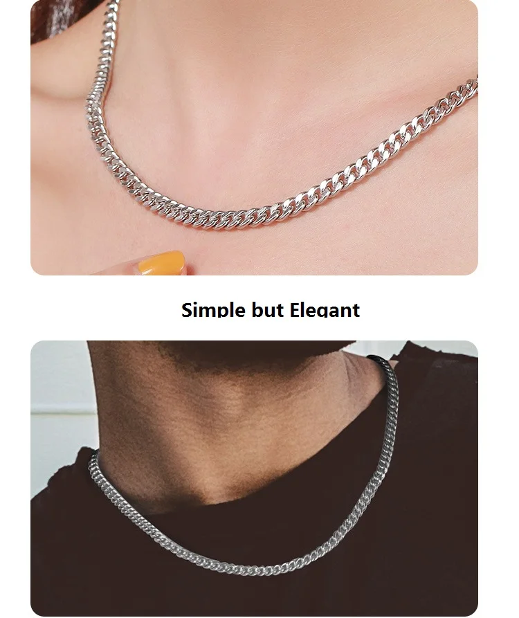 Simple Sterling Silver 925 necklace men women,  Summer Cuba Chain, 3.6/5/7mm Width, 40/45/55cm long, High quality