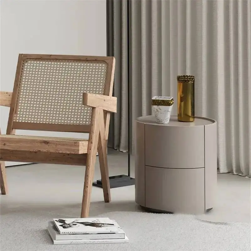 

Solid Wood Bedside Table Bedroom Simplicity Luxury Furniture Round Creative Cabinet Household Night-stand-with-drawer A