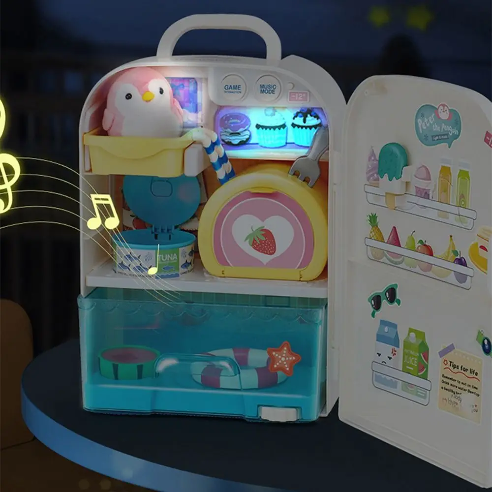 만화 어린이 냉장고 장난감 DIY 음악 펭귄 냉장고 교육 장난감 모델 공예 대화 형