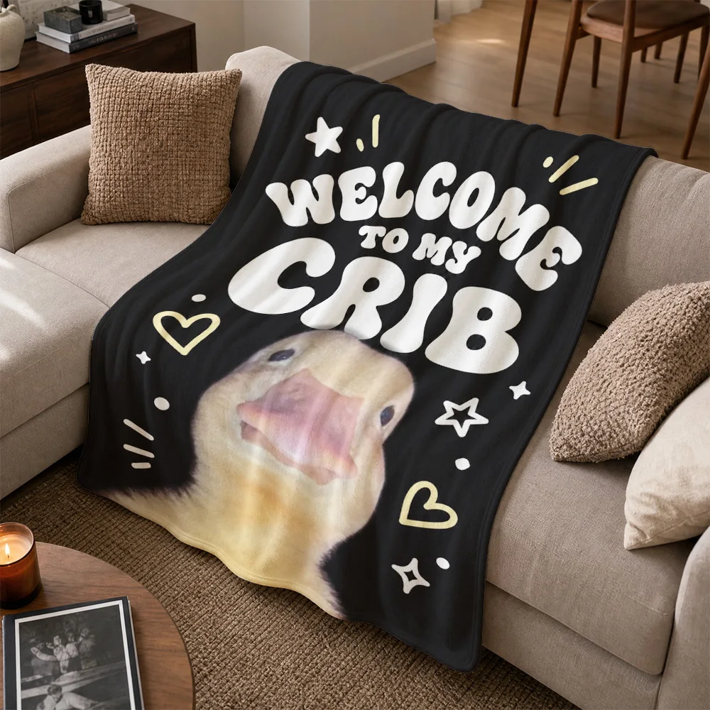 Adorable Duck Welcome to My Crib Nursery Throw Blanket Fleece Throw for Baby Shower Mom Gift Cozy Home Decor Keepsake