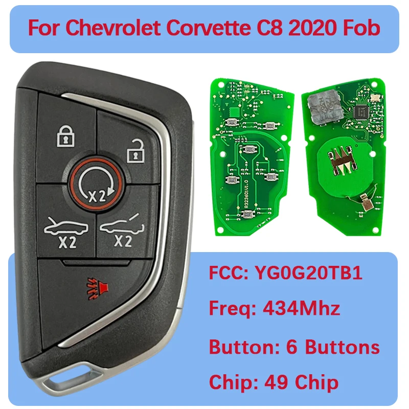 

CN014115 Aftermarket 6-кнопочный дистанционный смарт-брелок ID49 чип 434 МГц P/N 13538852 FCC YG0G20TB1 для Chevrolet Corvette C8 2020