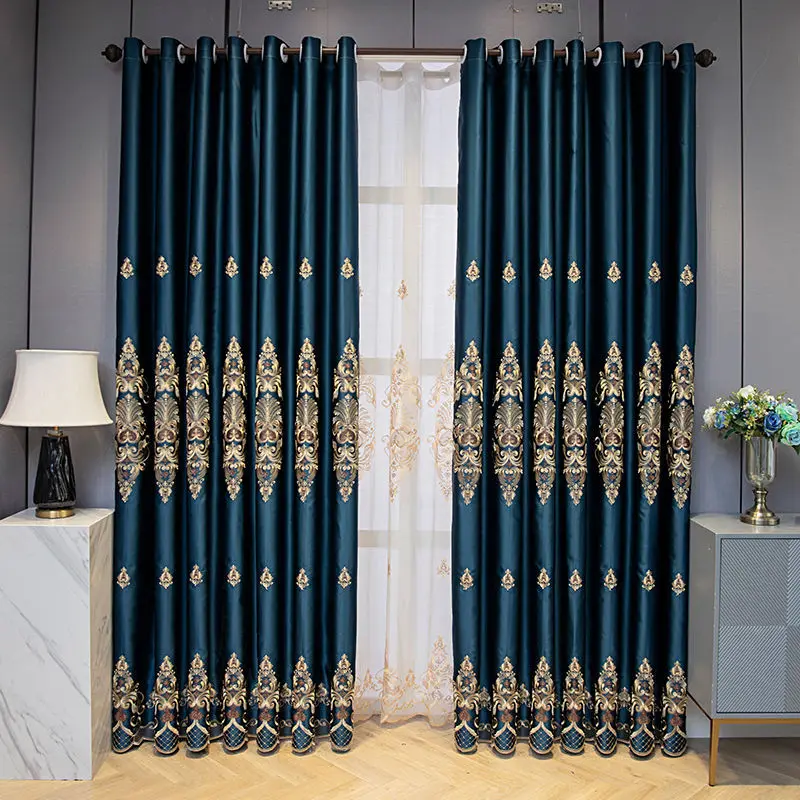 Europe Dark Blue Green Pink Embroidered Blackout Curtains For Living Room Window Luxury Custom Curtain For Villa Apartment Hotel