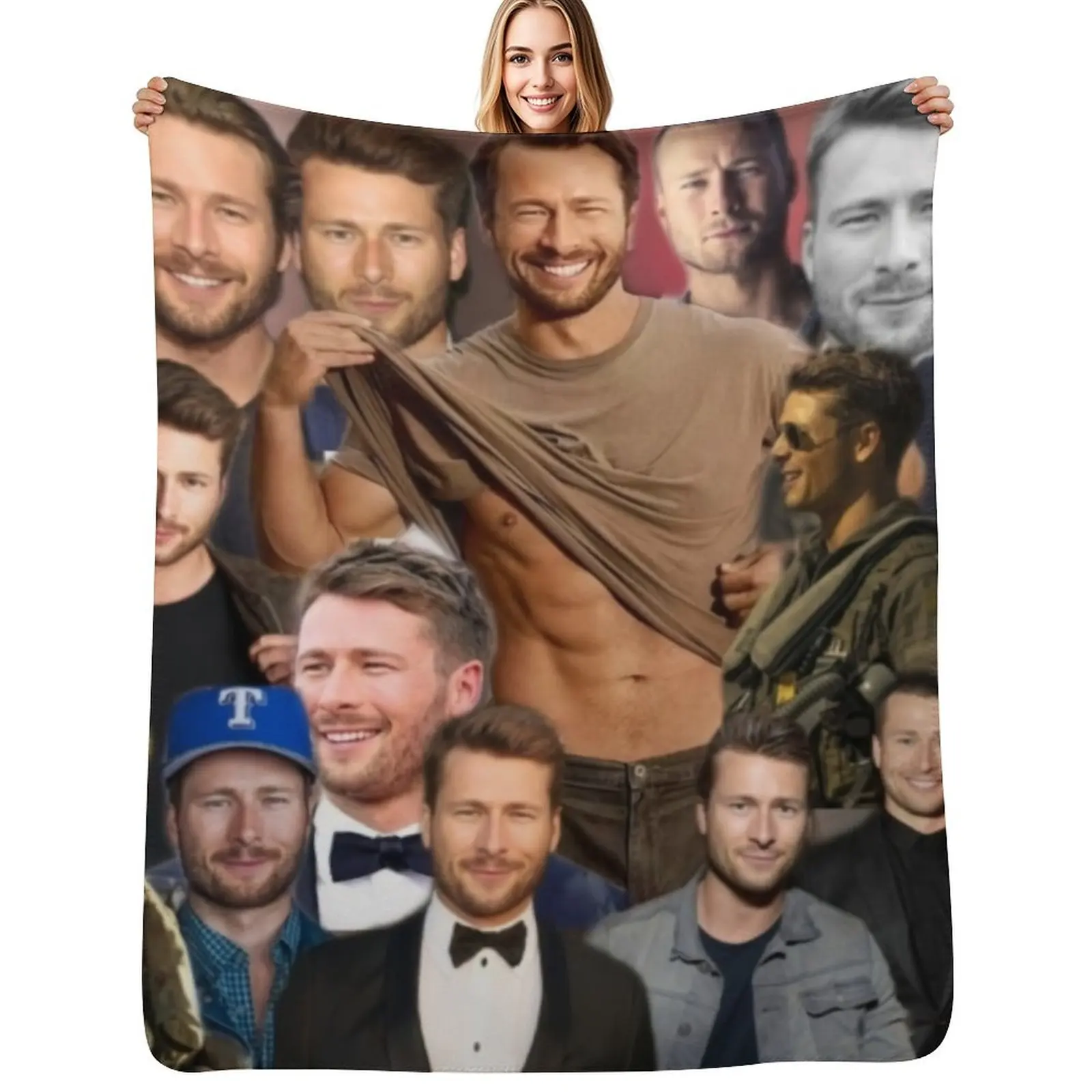 Glen Powell colllage Throw Blanket Nap Blankets For Bed Vintage anime Retros Cute Blankets