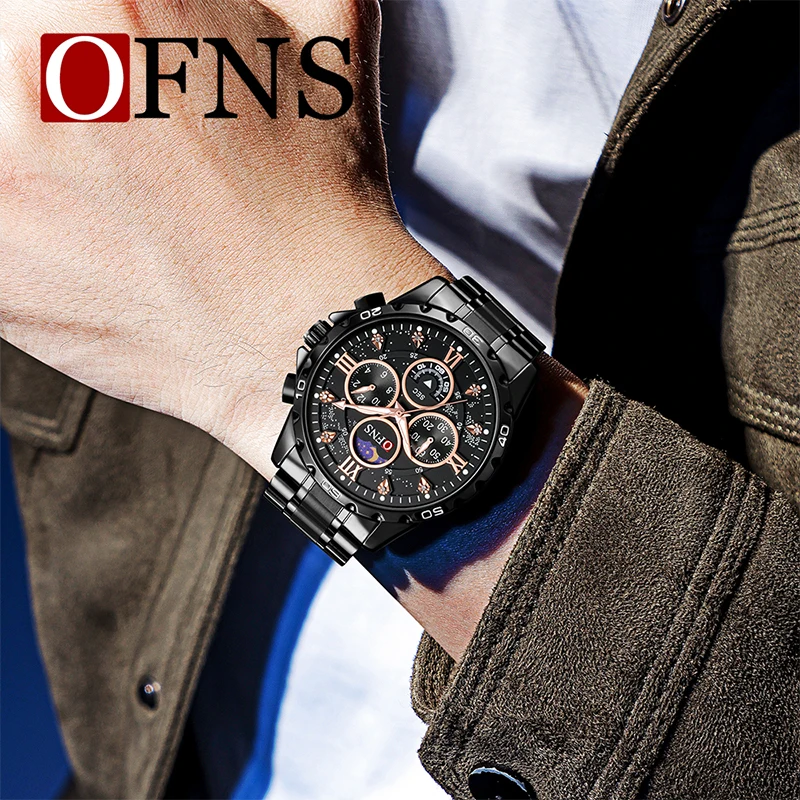 OFNS 1523 Luxury Business Men\'s Quartz Watch Fashionable Steel Band Six Needle Minimalist Night Glow Waterproof Men\'s Watches