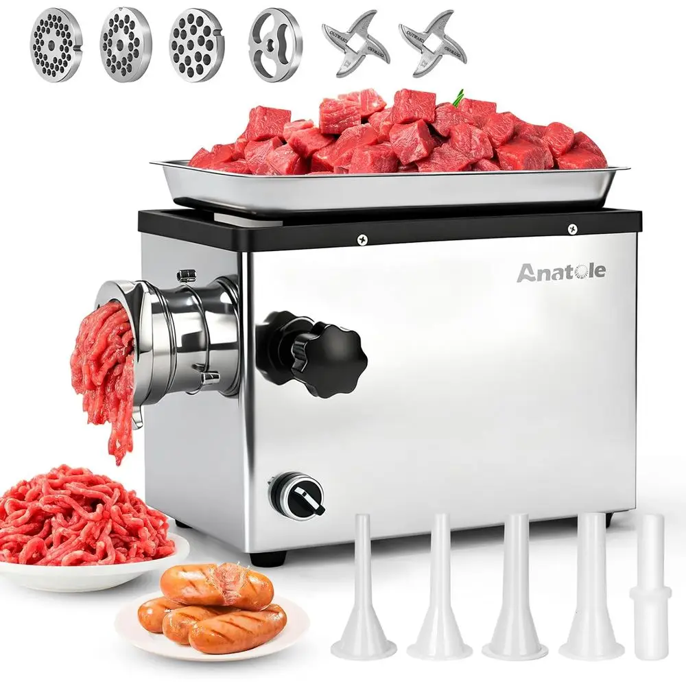 

Commercial Electric Meat Grinder 1.3 HP 950 W Heavy Duty Meat Bones Mincer StainlSteel Sausage Stuer with 4 Grinding Plates 2 Bl