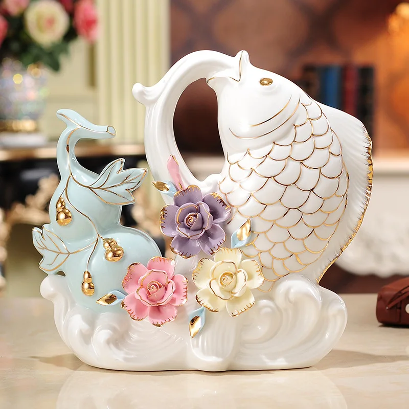 Ceramic Creative Painted Fish Ornaments Abstract Carp Fish Crafts Art Home Living Room TV Cabinet Office Cultural Gifts