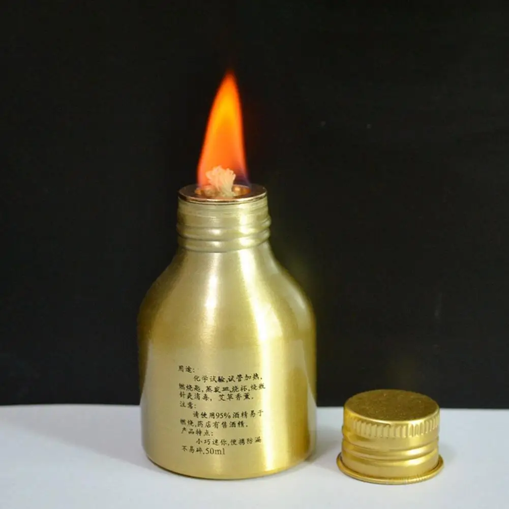 50ML Aluminum Alloy Liquid Burner Lamp with Cotton Wick Metal Cap Leakproof Lab Equipment Mini Burnable Liquid Heating Bottle