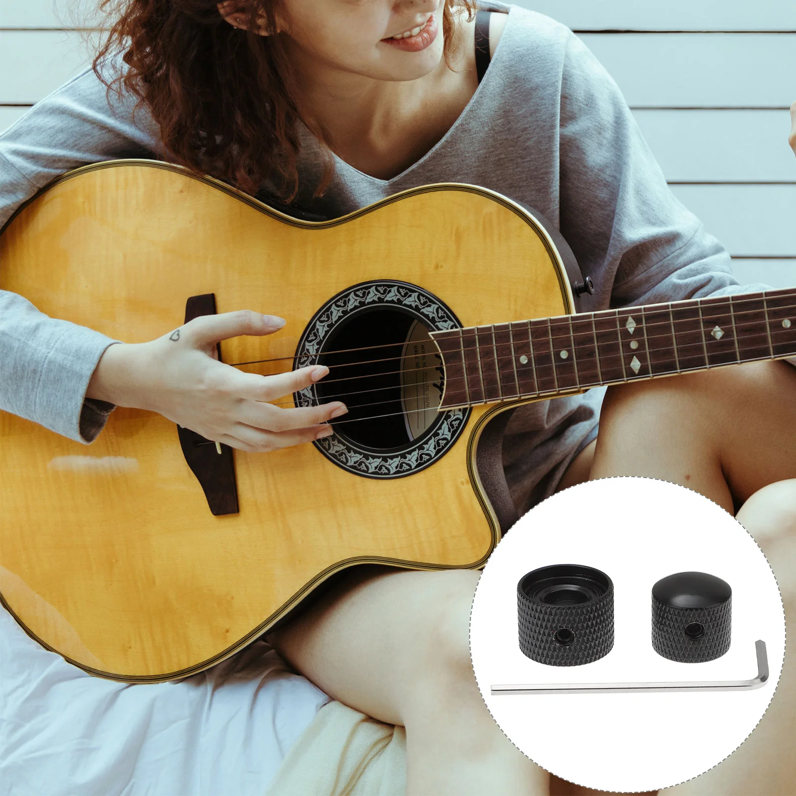 

2-in-1 Dual Knurled Concentric Volume Tone Control Knobs Metal Shell Nickel Plated for Electric Guitar Bass Guitar Volume