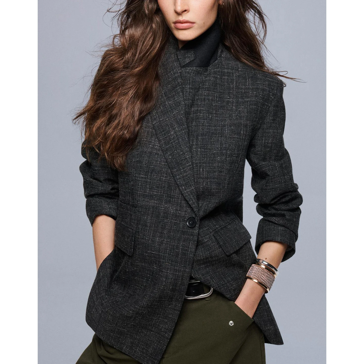 Pantaloni da lavoro lunghi a vita media con design Faion da donna nuovi invernali con copertina ribaltabile in fibra di poliestere casual francese Sle