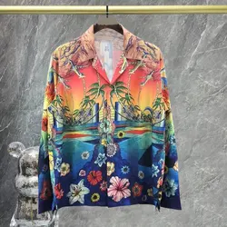 Fashion Hawaii Long Sleeve Shirt Men Coconut Tree Print Shirt Lapel Comfortable Man Shirt Homme 2023 Fall Camisetas Hombre