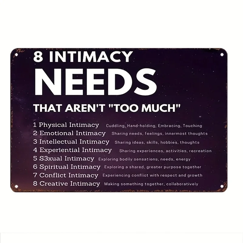 1 Piece, 8 Types of Intimate Needs Metal Wall Art Sign - Vintage Couple Communication, Featuring 8 Love Languages - Durable Aluminum Indoor/Outdoor Decoration, Suitable for Home, Cafes, Bars, Men's Private Spaces - No Electricity Required, Includes Easy-To-Install Hardware Accessories - Couple g